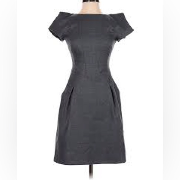 TED BAKER grey wool blend V back cap sleeve basque waist Aline dress sz 3 or 6-8 - Picture 1 of 10